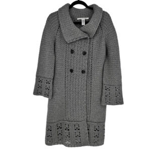 Vintage Diane Von Furstenberg Size S Knit Cardigan Coat Grey Wool Lagenlook 90s